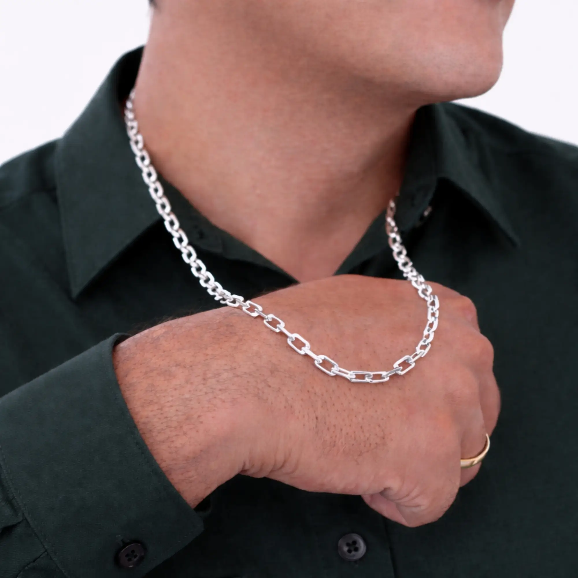 corrente masculina prata 925 cadeado cartier 5mm detalhe dos elos